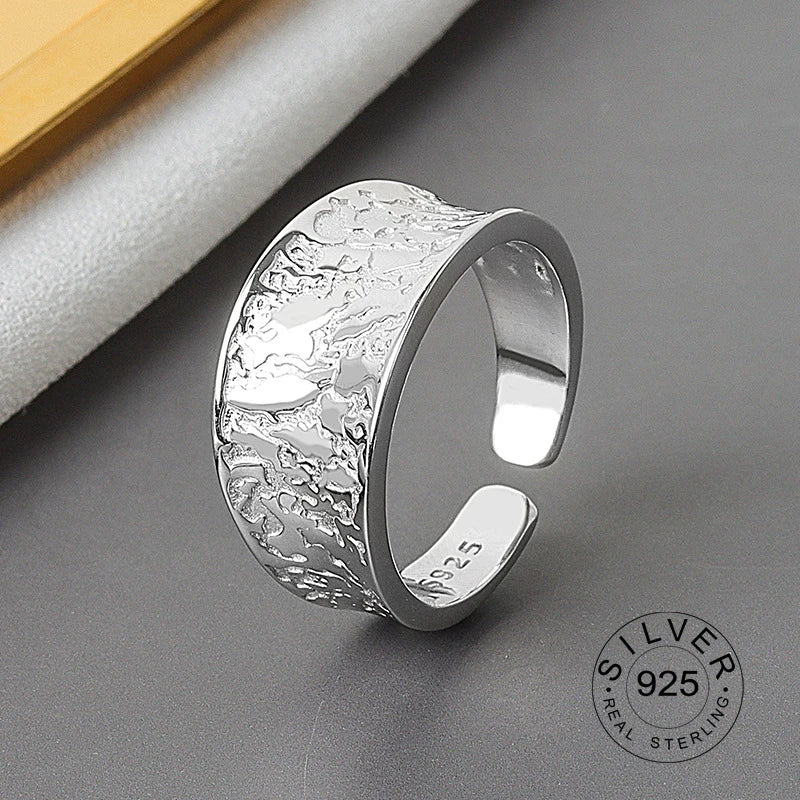 925 Sterling Silver Women’s Open Wave Ring – Irregular Wide Noodle Design Gift