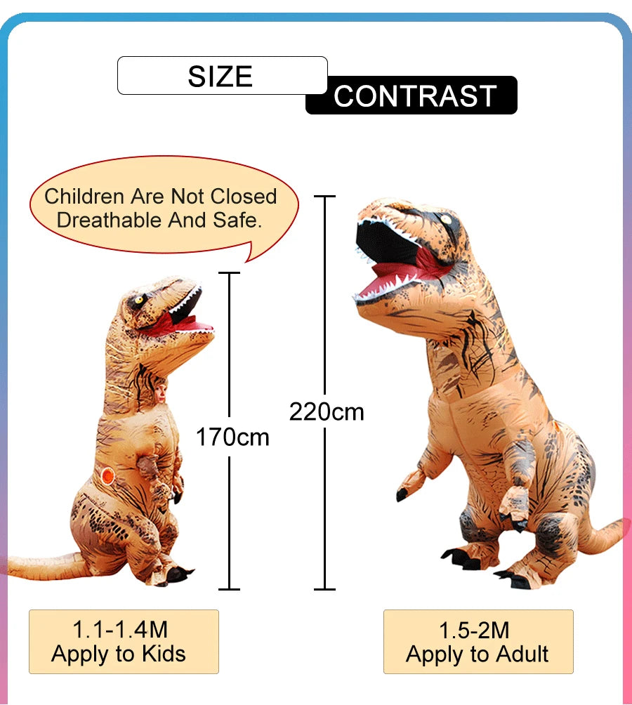 T-Rex Inflatable Tyrannosaurus Dinosaur Costume – Kids and Adult Role-Playing Fancy Dress for Halloween and Parties