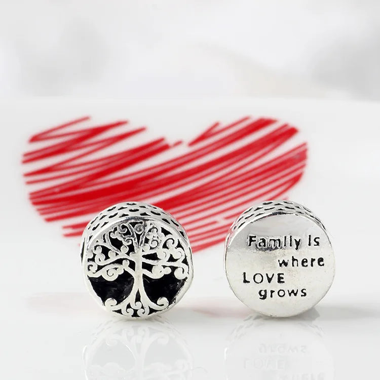 Original Alloy Bead Family Love Heart Pendant Charm - Mom & Dad DIY Jewelry for Pan Bracelets & Necklaces