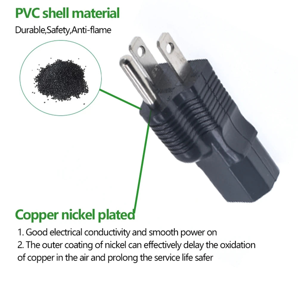 NEMA 5-15P to IEC C13 Power Adapter - US 3-Prong Male to IEC Female Converter for PDU and UPS, Black