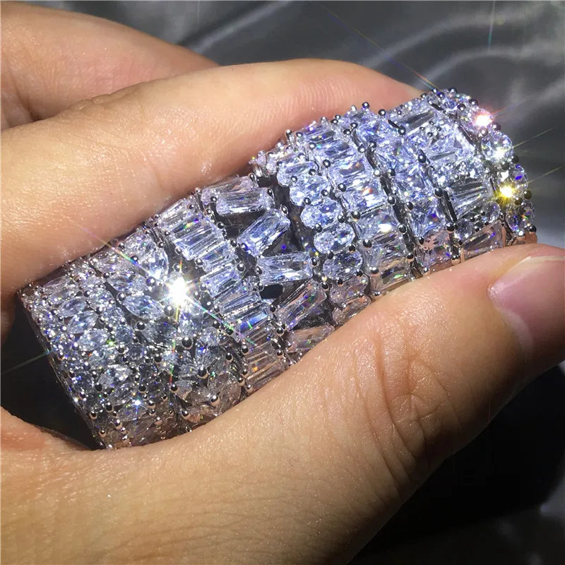 925 Sterling Silver Eternity Band Ring - CZ Diamond Promise Engagement Wedding Jewelry for Women & Men