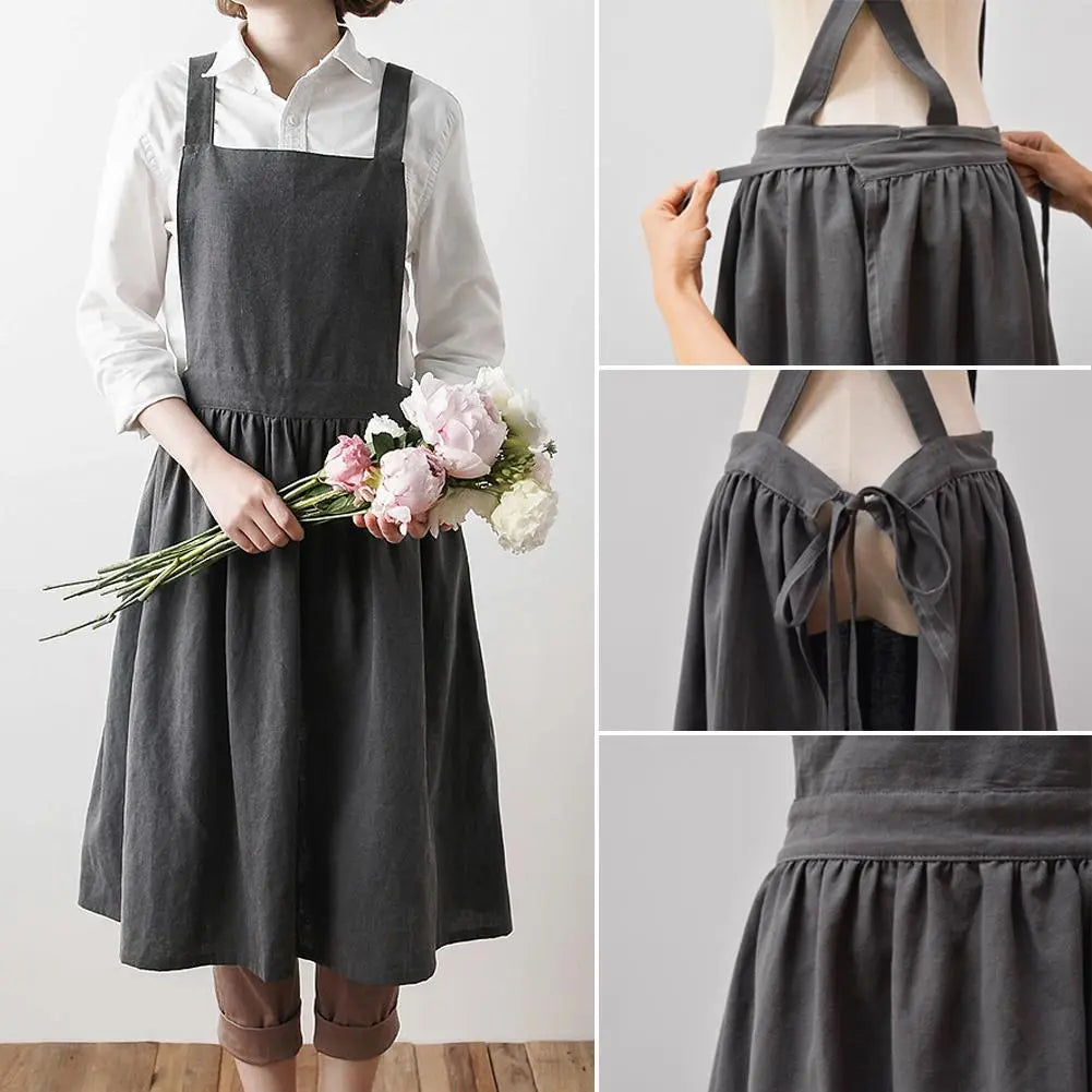 Nordic Simple Cotton Linen Florist Apron - Versatile for Gardening, Coffee Shops, Kitchen Cooking, Baking, and Restaurant Use, Stylish Pinafore Design