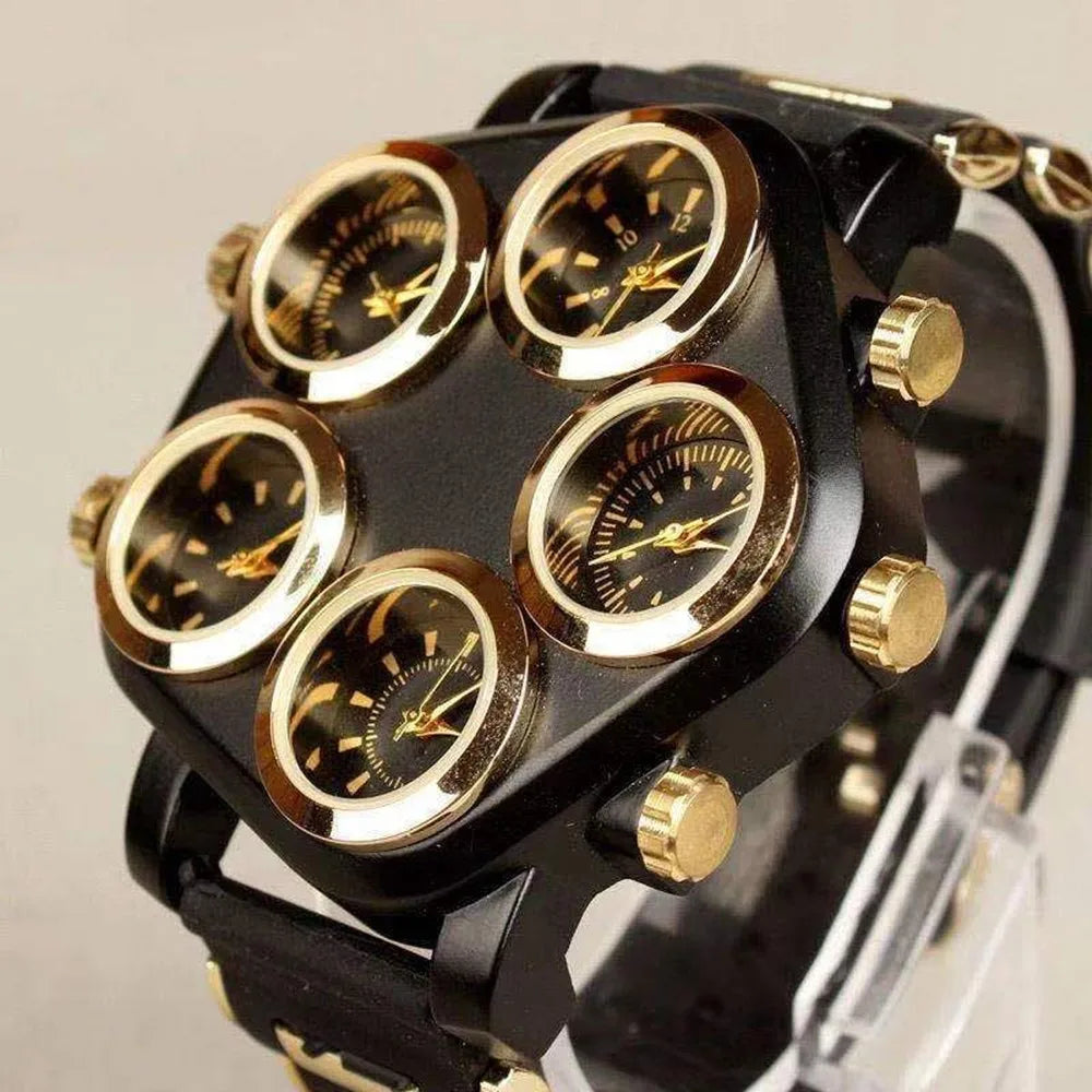 Five Movement Men's Quartz Watch – Large Dial Hip Hop Punk Style Sport Watch for Men