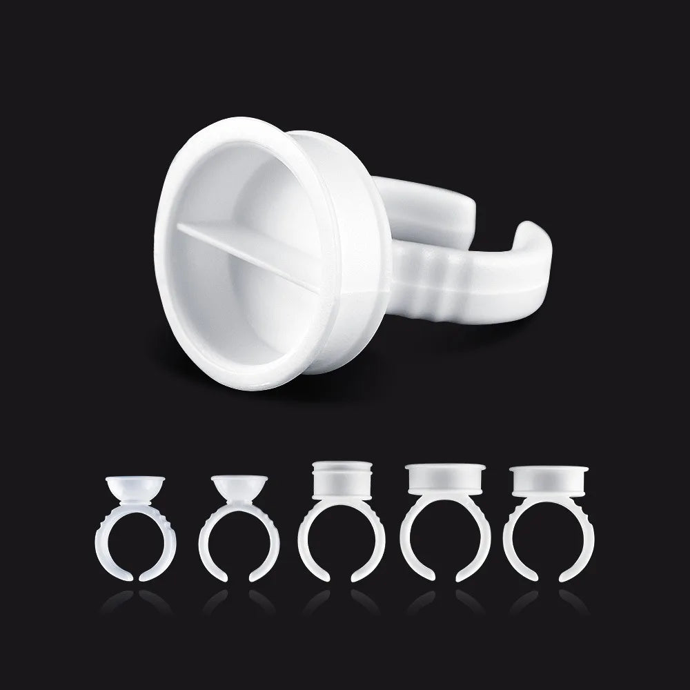 100pcs Disposable Plastic Pigment Rings — 3 Sizes White Ink Holders for Eyebrow Permanent Makeup