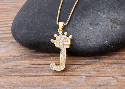 Nidin Luxury A-Z Crown Alphabet Pendant – Copper Zircon Initial Necklace Chain, Hip-Hop Style Jewelry for Men & Women