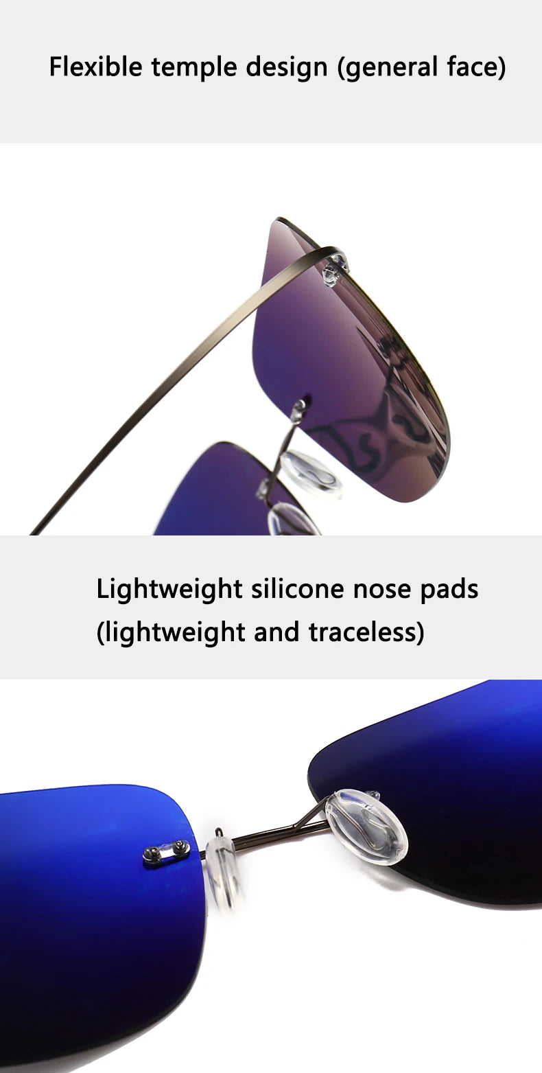2025 New Cool 100% Pure Titanium Rimless Sunglasses – Polarized Grey Lenses, Super Thin, UV400 Protection, Oculos De Sol