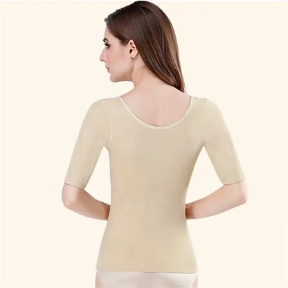Women’s Seamless Short Sleeve Shapewear Top – Tummy Control Waist Cincher Body Shaper Undershirt Blouse