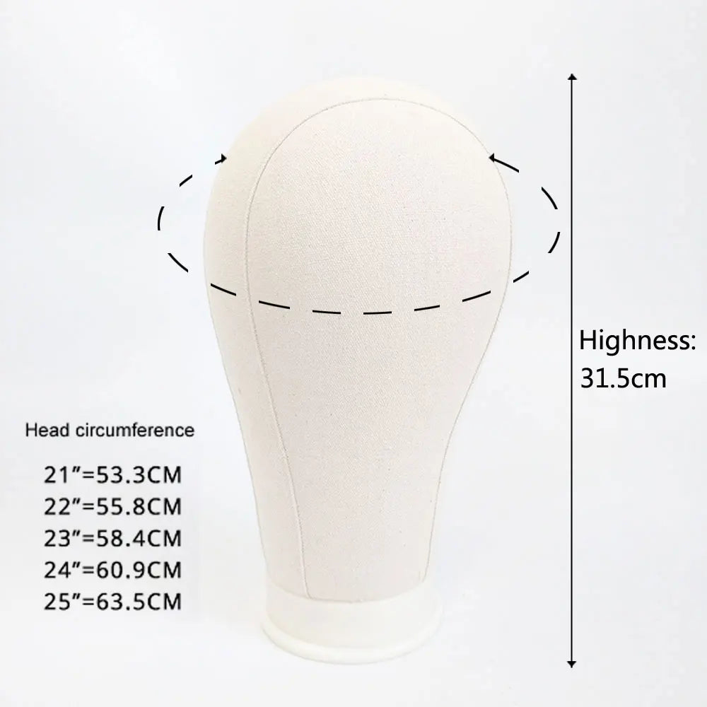 Canvas Wig Head Stand – 21-24 Inch Mannequin for Hairstyling, Wig Display & Making with Support Holder