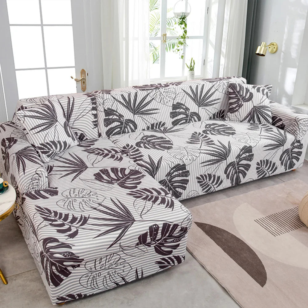 Stretch Sofa Cover - Printed Elastic Slipcover for L-Shaped Corner Couch, Living Room 1/2/3/4 Seat Protector