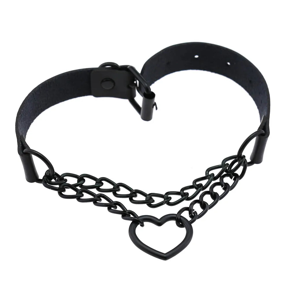 Vintage Heart Necklace Choker – Goth Collar with Chain, Grunge Punk, Cute Kawaii Egirl Harajuku Accessories for Girls