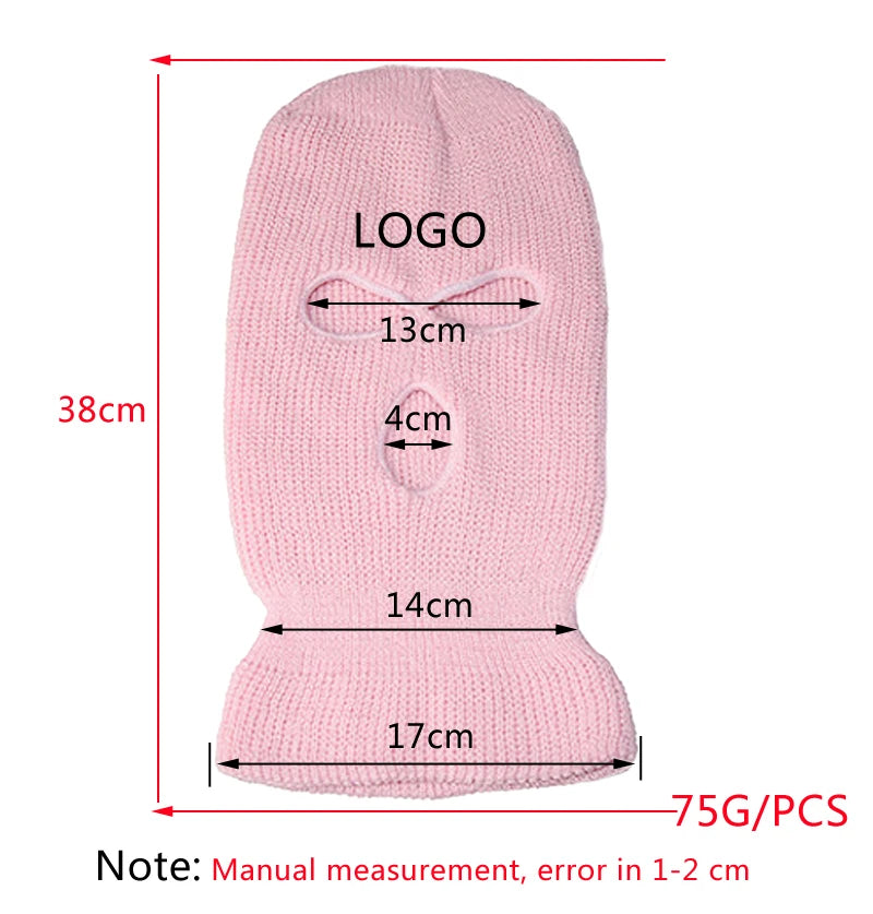 Motorcycle Windproof Full Face Knit Hat - Custom Ski Mask for Men, Warm Wool Balaclava with 3 Holes, Embroidered Winter Ski Mask