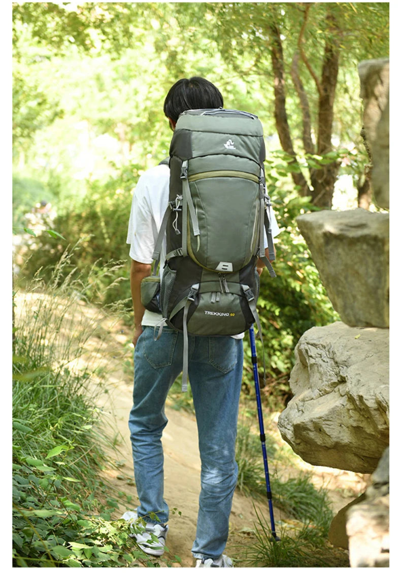 Men’s 60L Large Hiking Backpack — Mountaineering, Camping, Climbing & Outdoor Sport Rucksack XA108Y