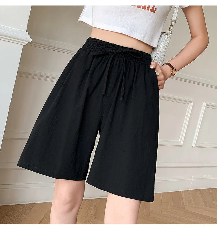 2024 Women’s High Waist Cotton Summer Shorts with Pockets – Casual Loose Fit Soft Cool Shorts for Girls