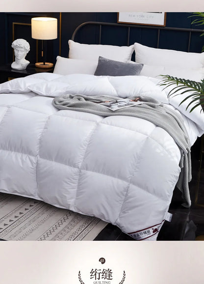100% Goose Down Duvet – Quilted Cotton Comforter, Warm Winter Blanket with Solid Color Design