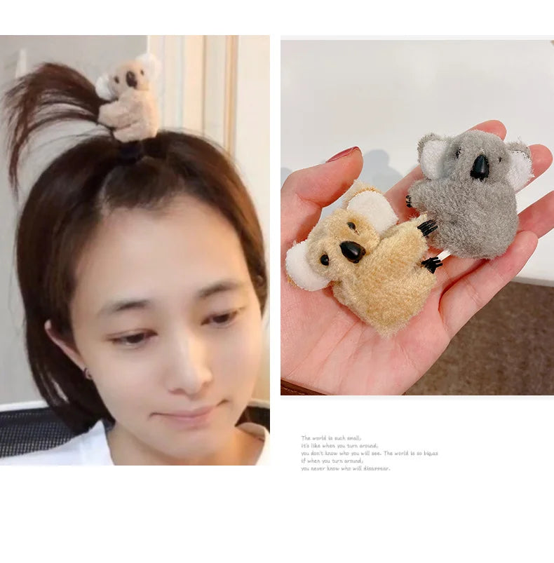 2021 Women’s Cute Koala Bear Hair Clips – Plush Side Bangs Barrettes, Soft Hairpins for Girls and Ladies Hair Accessories