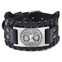 Totem Design Wide Leather Pirate Compass Bracelet - Men's Celtic Viking Jewelry, Party Gift Accessories