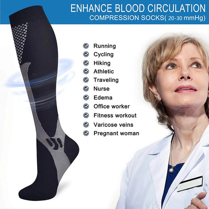 Compression Socks for Running - Men and Women's Anti-Fatigue Pain Relief, 20-30 mmHg Black Sports Compression Socks