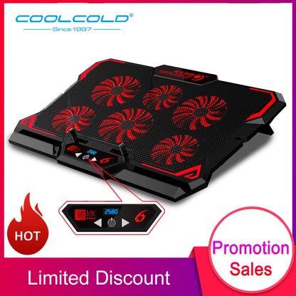 COOLCOLD 17-Inch Gaming Laptop Cooler - Six Fan System, LED Screen, Dual USB Ports, 2600RPM Cooling Pad & Notebook Stand