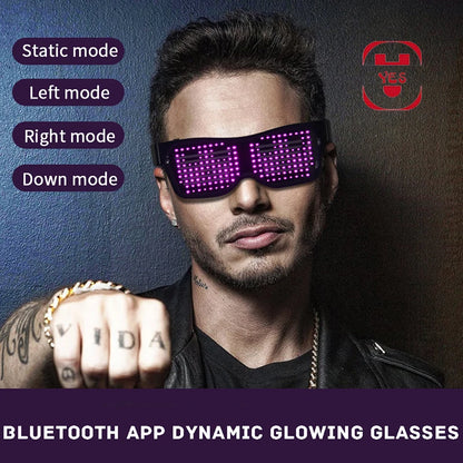 App-Controlled Bluetooth LED Party Glasses - Customizable Languages, USB Charge, Flashing Luminous Eyewear for Christmas, Concerts, and Sunglasses