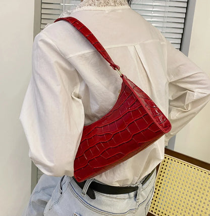 Fashion PU Leather Handbag for Women – Alligator Pattern Small Underarm Messenger Bag & Purse