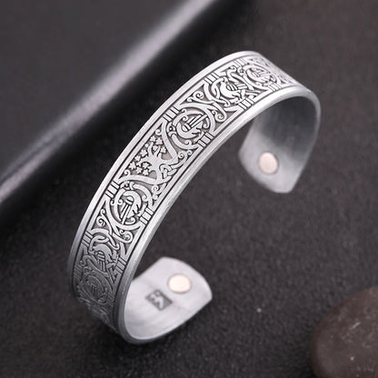 Skyrim Viking Talisman Bracelet – Tree of Life, Luck Knot Runes, Magnetic Cuff Bangle, Adjustable Unisex Jewelry