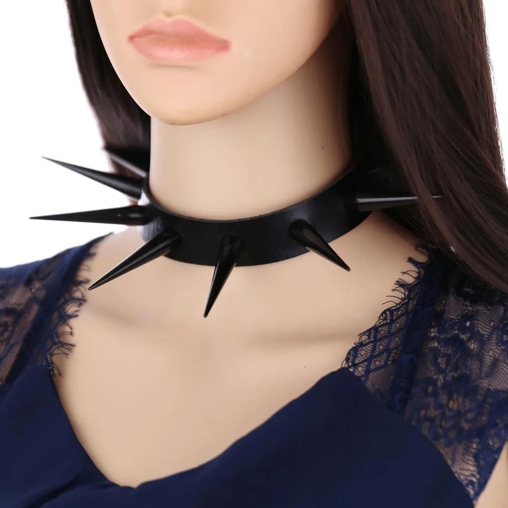 Big Long Spiked Choker Collar – Cool Punk Necklace for Women & Men, Metal Rave Festival Goth Jewelry