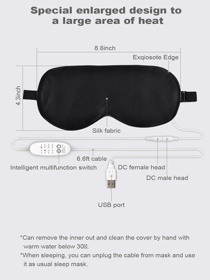 USB Heated Silk Eye Mask - Reusable Eye Massager for Sleeping, Puffiness, and Dark Circles - Eye Care with USB Heating