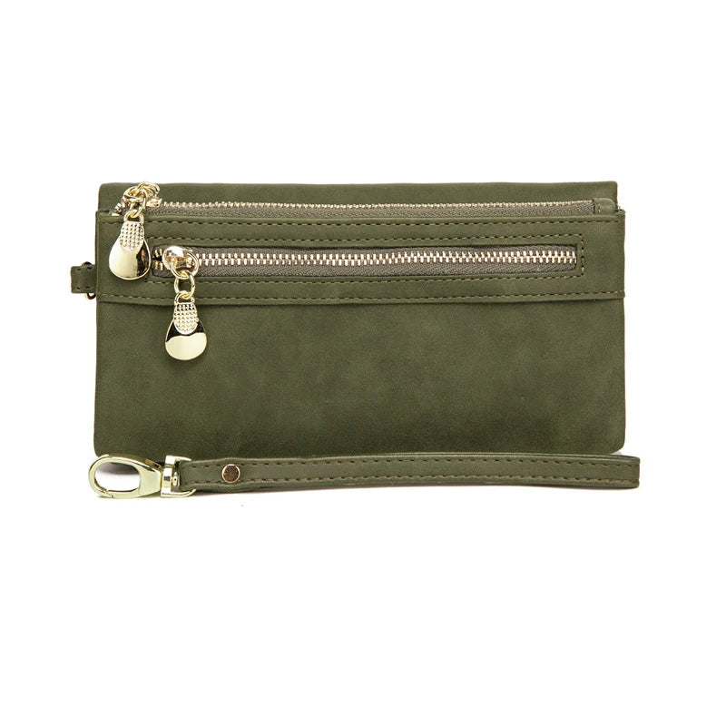 Large Capacity Women's Wallet – Dull Polish Leather, Double Zipper Clutch Wristlet with Phone, Coin & Card Holder Pockets