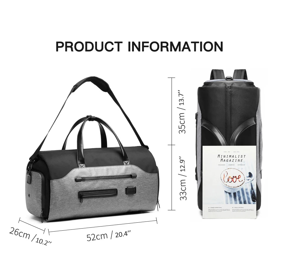 OZUKO Multifunction Men’s Travel Bag – Large Capacity Waterproof Suit Luggage Duffel with Shoe Pocket