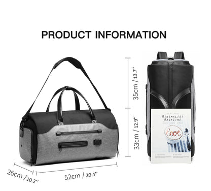 OZUKO Multifunction Men’s Travel Bag – Large Capacity Waterproof Suit Luggage Duffel with Shoe Pocket