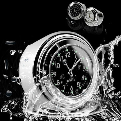 Chrome Waterproof Motorcycle Clock - 7/8" Handlebar Mount Quartz Watch with Luminous Dial - Aluminum Moto Accessory