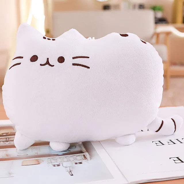 Kawaii Cat Plush Pillow - Soft Colorful Kitten Cushion Stuffed Toy in Gray, Pink & White, Cute Gift for Girlfriend