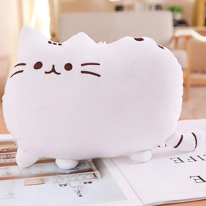 Kawaii Cat Plush Pillow - Soft Colorful Kitten Cushion Stuffed Toy in Gray, Pink & White, Cute Gift for Girlfriend