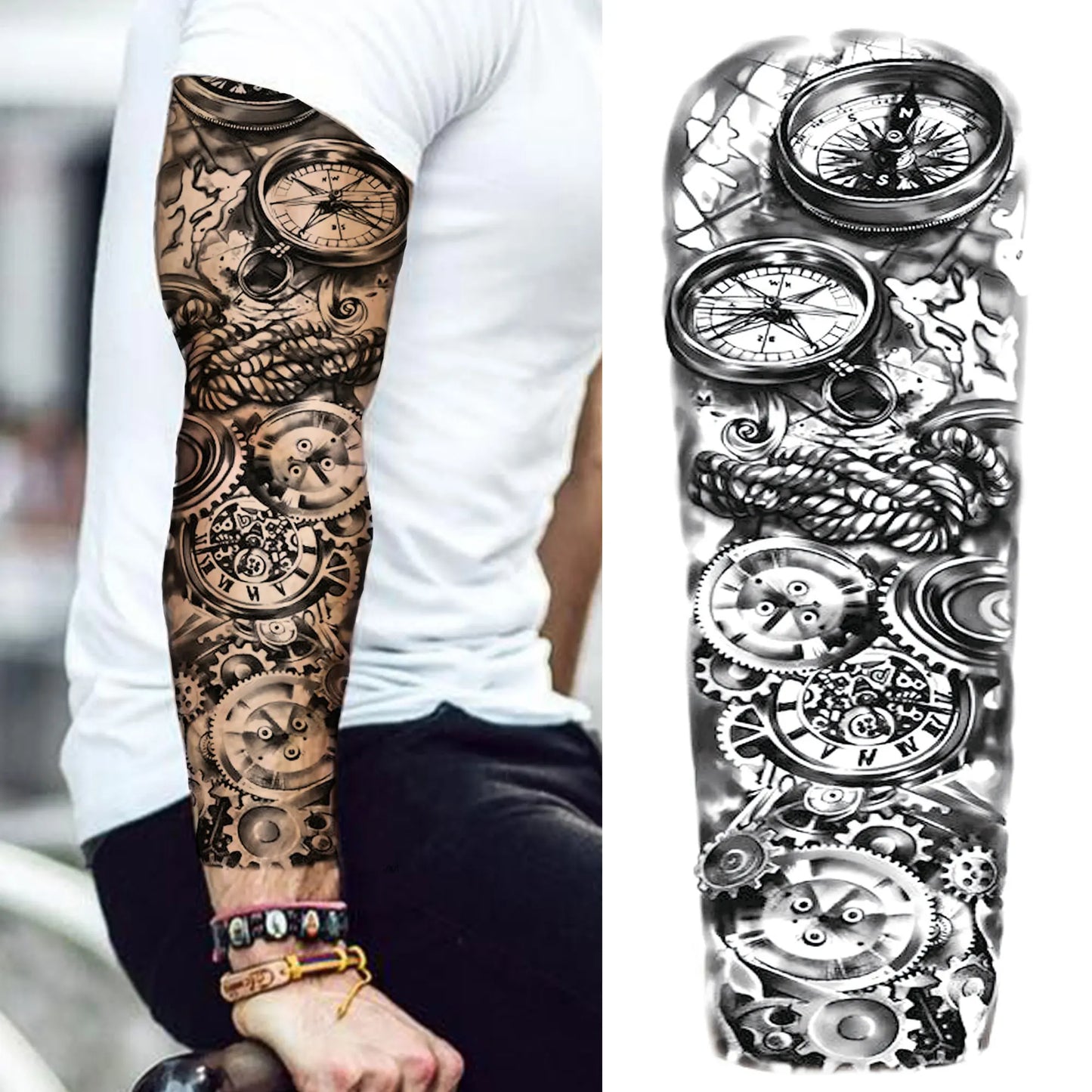 Temporary Tattoo Sleeve - Realistic Full Arm Skull Angel Maori Design Tattoo Sticker for Men & Women
