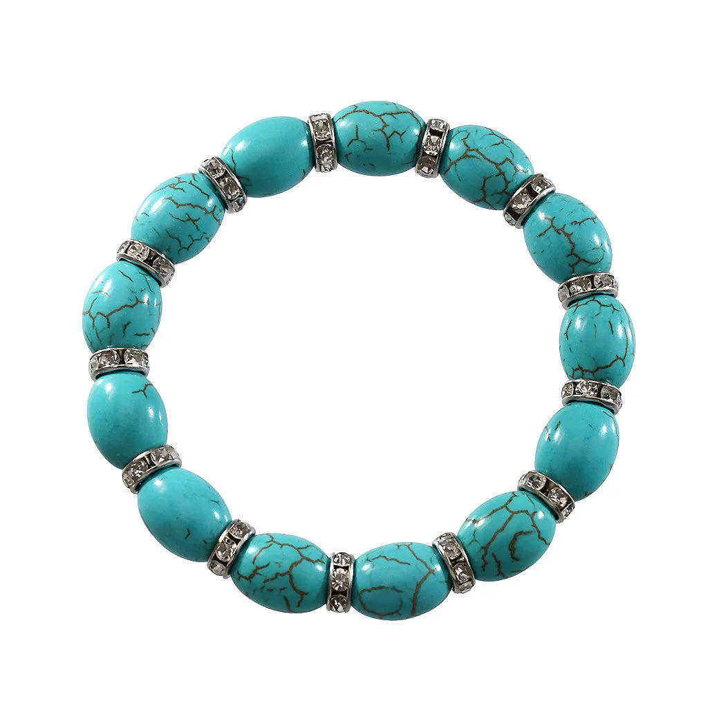 Gypsy Boho Tibetan Turquoise Bracelet for Women & Men – Vintage Elastic Ethnic Bangle Jewelry