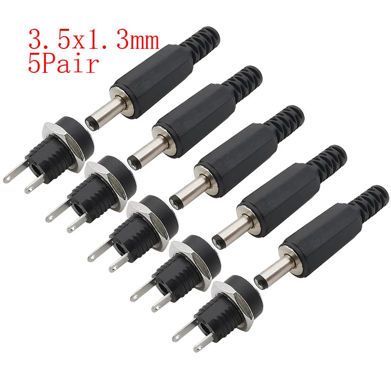 10Pcs DC Power Connectors 5.5x2.1mm & 3.5x1.3mm – Male Female Jack Socket, Nut Panel Mount DC Power Adapter Connector