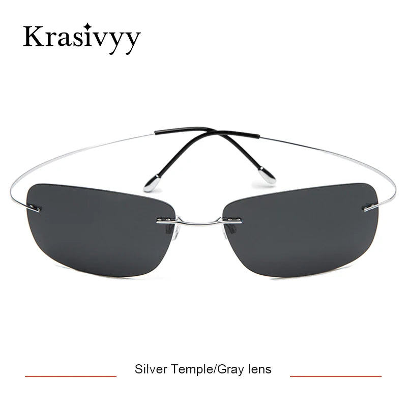 Krasivyy Rimless Square Polarized Sunglasses – Ultralight Pure Titanium, Brand Design for Men, Driving Sun Glasses, Oculos De Sol