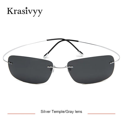 Krasivyy Rimless Square Polarized Sunglasses – Ultralight Pure Titanium, Brand Design for Men, Driving Sun Glasses, Oculos De Sol
