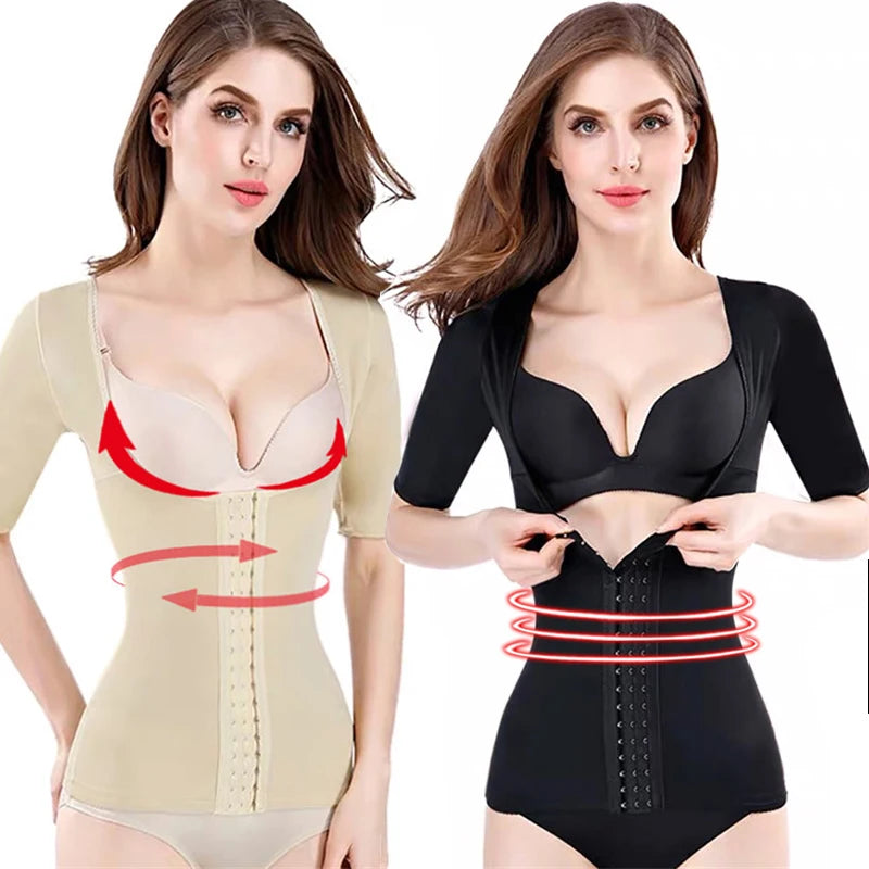 Women’s Seamless Short Sleeve Shapewear Top – Tummy Control Waist Cincher Body Shaper Undershirt Blouse