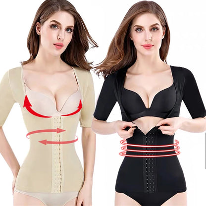 Women’s Seamless Short Sleeve Shapewear Top – Tummy Control Waist Cincher Body Shaper Undershirt Blouse