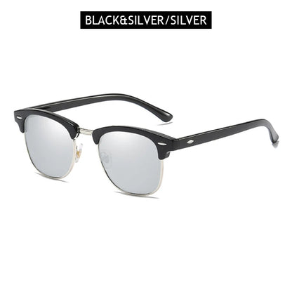 Classic Half Frame Polarized Sunglasses – Retro Rivet Design for Men & Women, Anti-Glare Black Travelling Shades