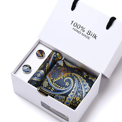 100% Silk Men’s Tie Gift Set - Classic 7.5cm Striped Floral Necktie with Handkerchief for Office, Party & Wedding Formal Wear
