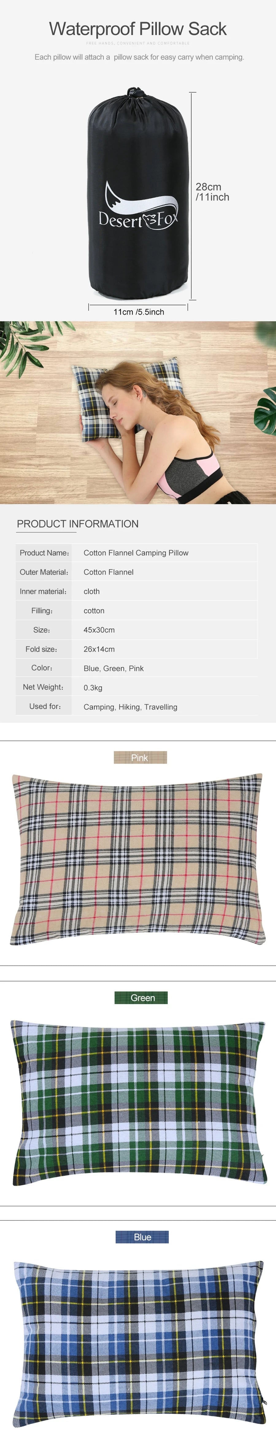 Desert&Fox Cotton Camping Pillow – Portable Folding Travel Pillow with Case for Hiking & Camping