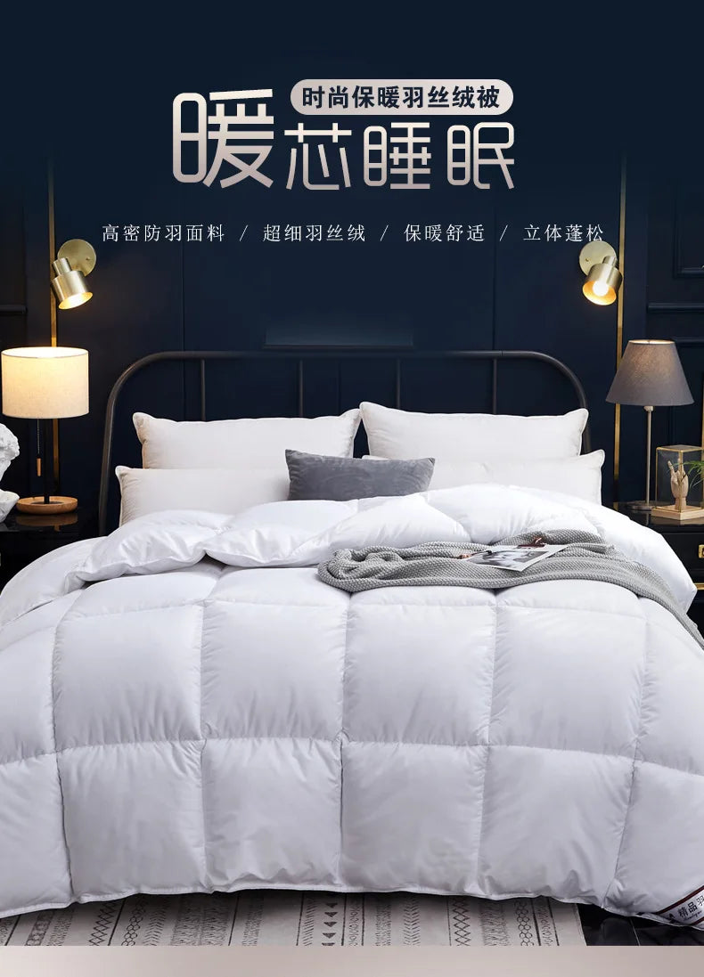 100% Goose Down Duvet – Quilted Cotton Comforter, Warm Winter Blanket with Solid Color Design