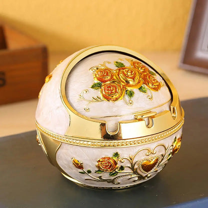 Retro Ashtray with Lid - Large Zinc Alloy Cigarette Smoking Holder for Home Decor and Friend's Birthday Gift