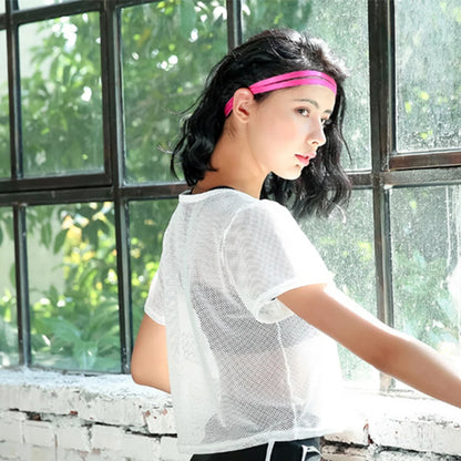 Breathable Performance: Women's Mesh Yoga Shirt - Sexy Short Sleeve T-Shirt Sport Top, Quick Dry Gym Cover Up for Running Fitness