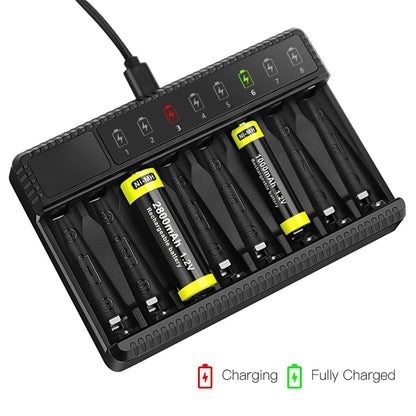 Intelligent LED Smart Battery Charger – 8-Slot NiMH Charger for 1.2V AA/AAA Rechargeable Batteries