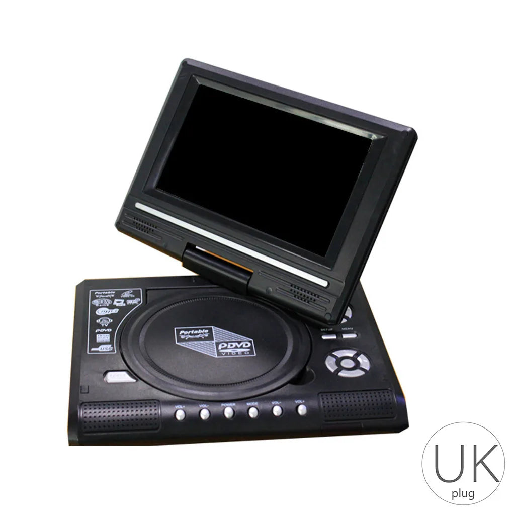 7.8" Portable DVD Player with 270° Swivel Screen & Remote Control – CD Disc Compatible, Home Theater, Multi-Region Plug (US/EU/UK/AU)