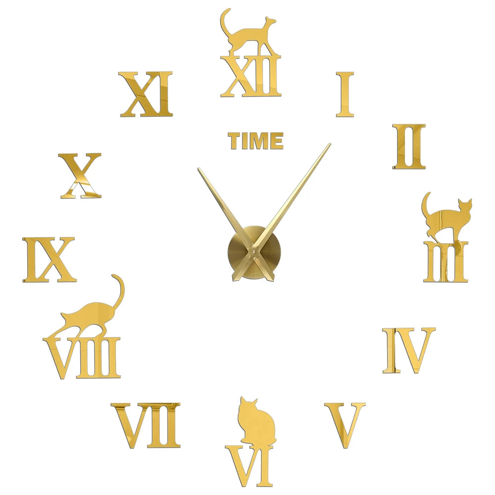 3D DIY Wall Clock - Modern Acrylic Mirror Sticker Quartz Clock For Living Room Decor With Silent Movement