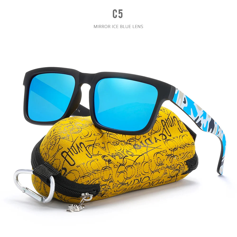 KDEAM Polarized Men’s Sunglasses – Matte Black Frame with Painting Temples & Protective Case